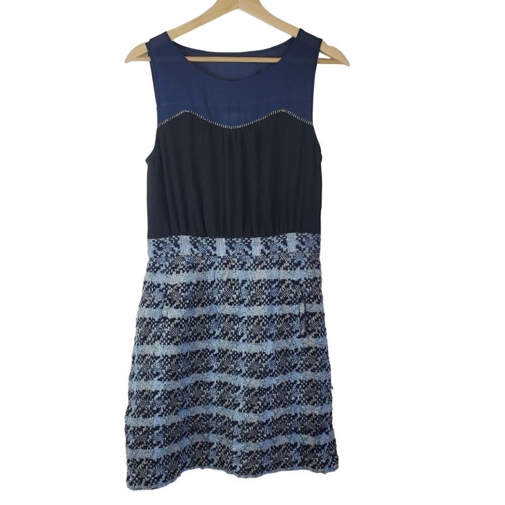 Moulinette Soeurs Sheath‎ Dress Womens 6 Blue Tweed Sleeveless Pockets Side Zip